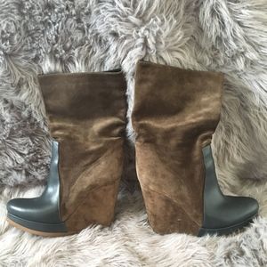 Jill Sander Leather and Suede Wedge Boot